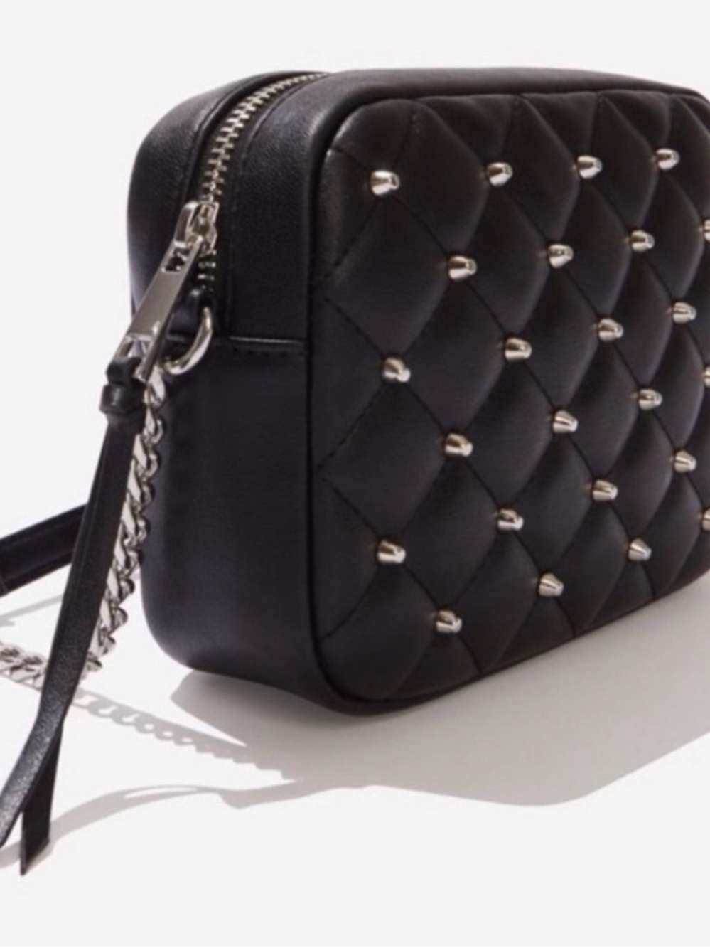 Rebecca Minkoff Black Crossbody Bag Quilted Silver Studs Vegan Leather